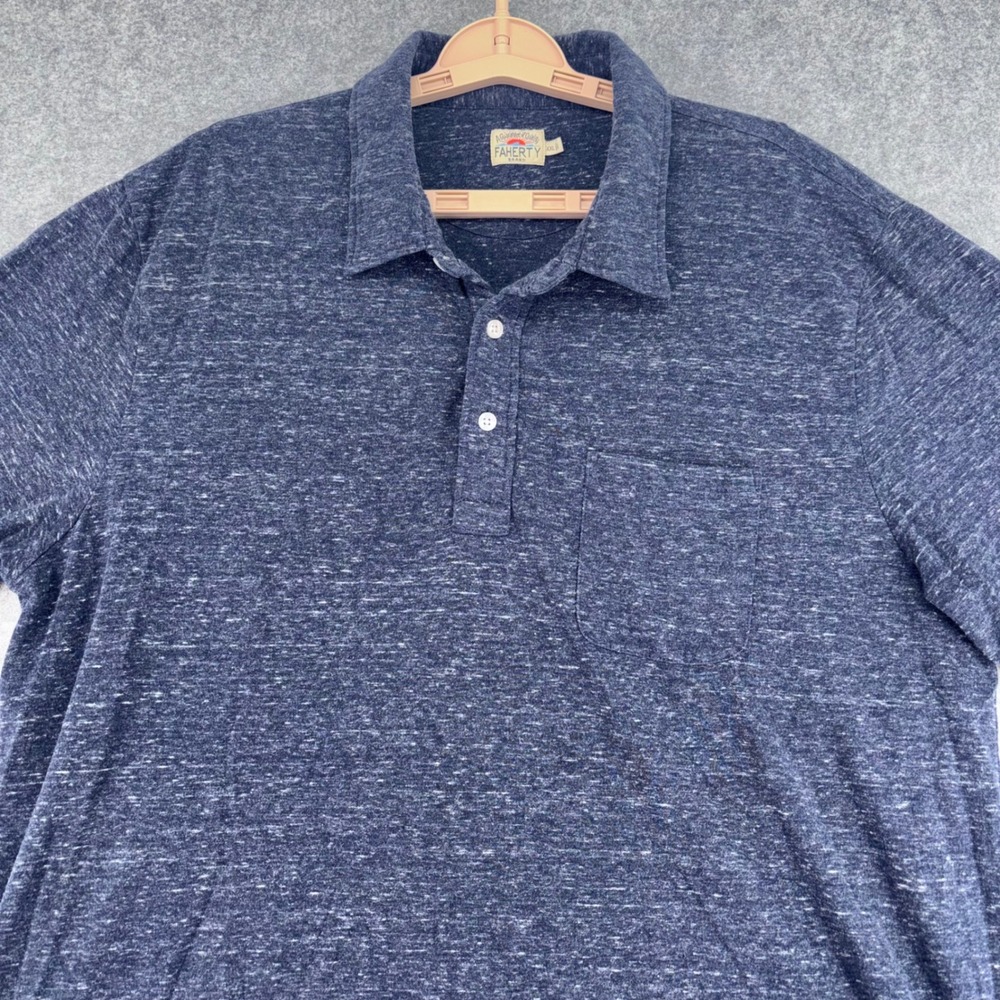Faherty Brand Mens XXL Navy Blue Slub Knit Short Sleeve Polo Shirt MKU2267-NVY